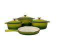 SMTE - Cast Iron Ceramic Cookware Set - 7 Piece - Green