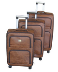 SMTE - Brown PU Leather 3Piece Luggage Set with Spinner Wheels and Builtin Lock