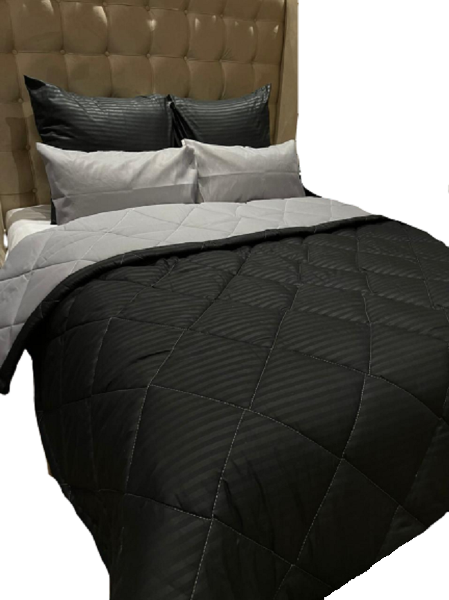 SMTE - Stunning 12 - 5 Piece Black & Grey Reversible Comforter Set - Double