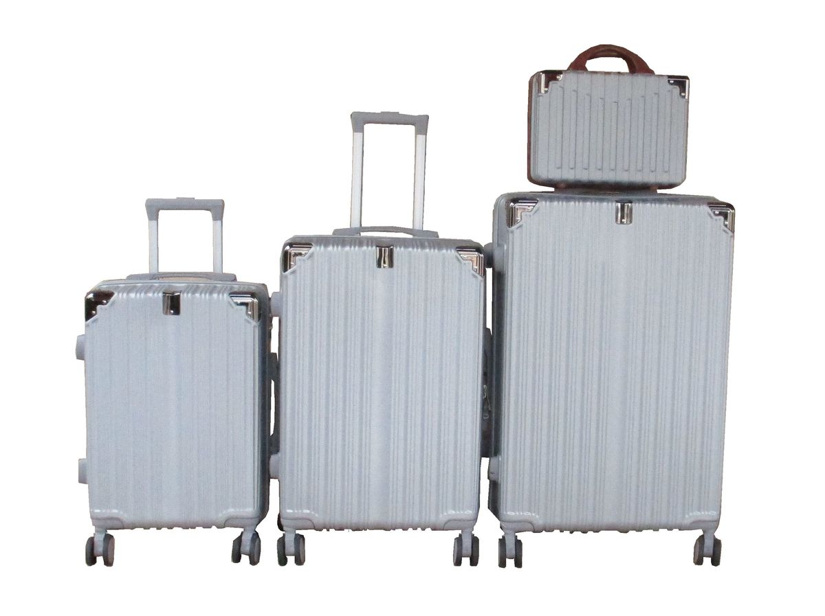 SMTE - Silver 4Piece ABS Luggage Set with MultiDirectional Spinner Wheels & Handles