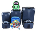 SMTE - 5Piece Family Luggage SetNavy ABS Trolleys, Avengers Kids Case & Ladybug Bag