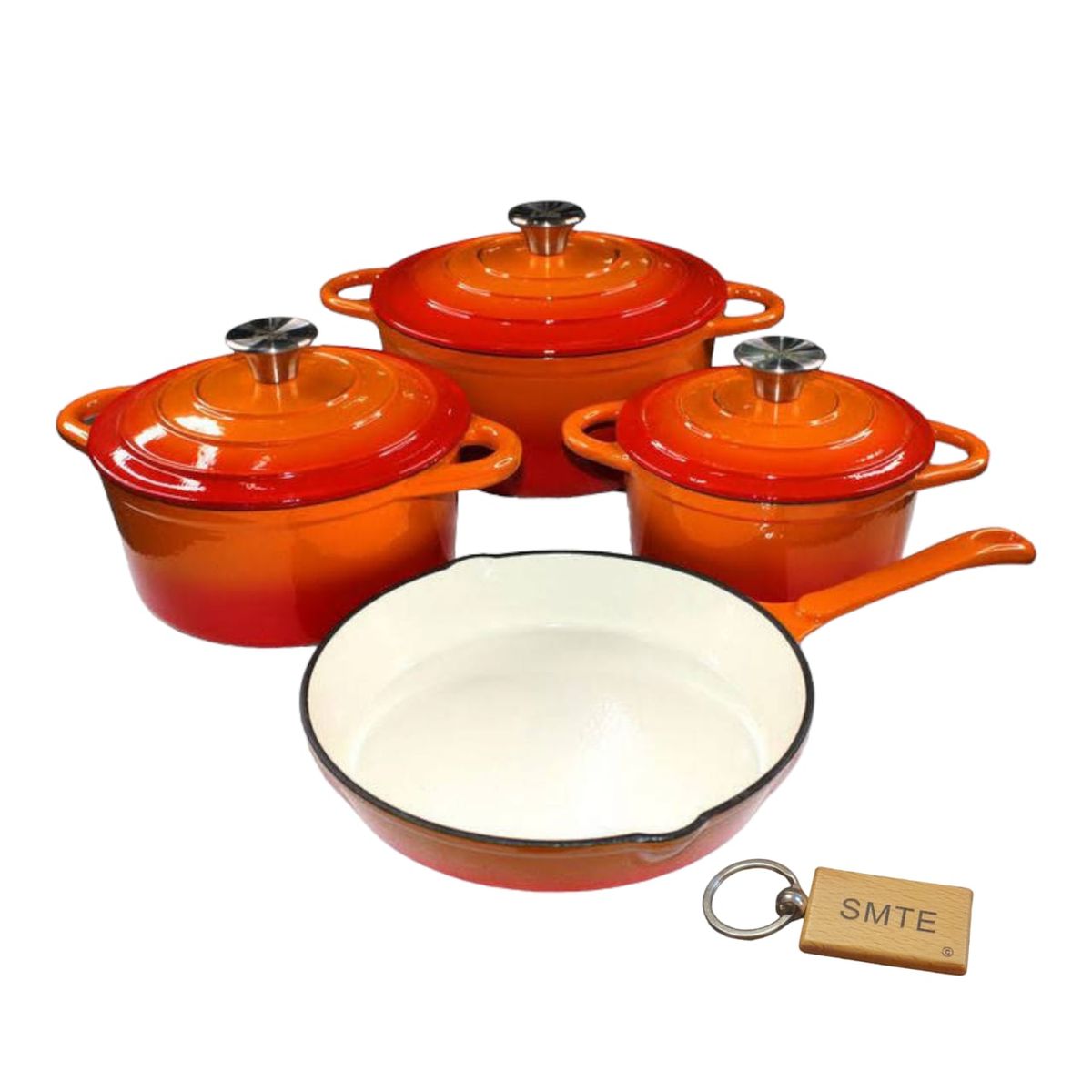 SMTE - Premium 7Piece Cast Iron Cookware Set+  KeychainOrange