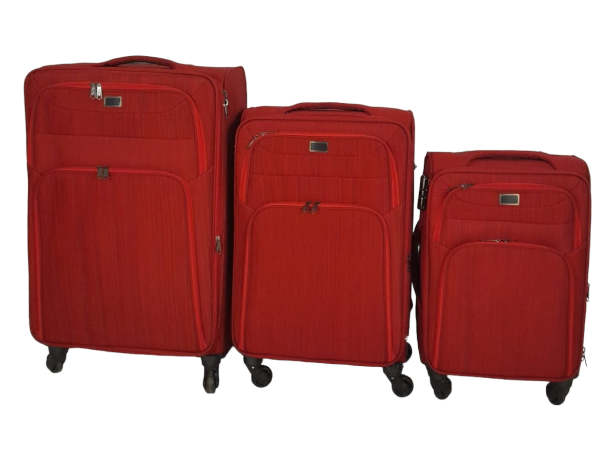 SMTE - Trolley 3 Piece Travel Luggage Spinner -Fabric - Red