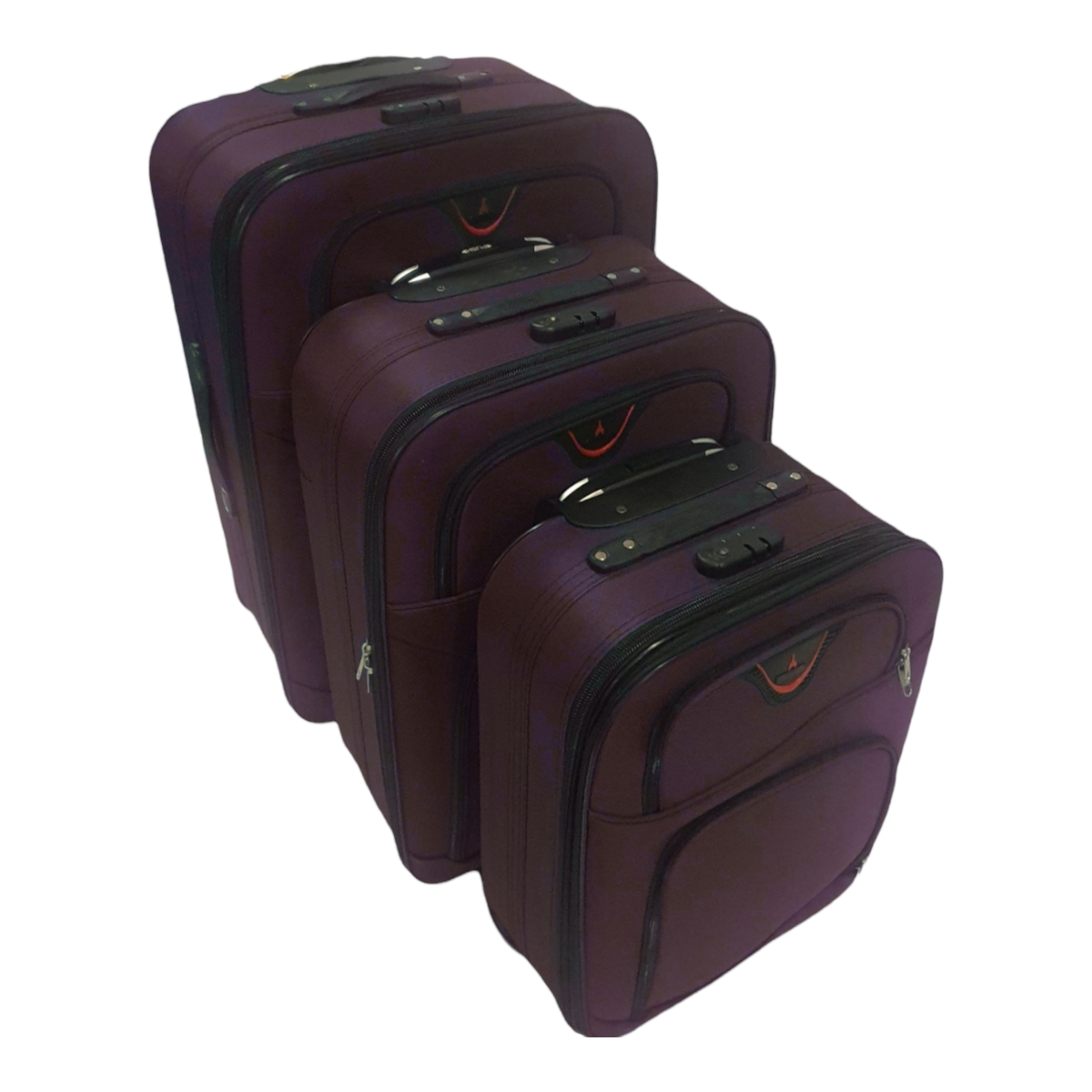SMTE - Acesa - Quality Trolley 3 Piece Travel Luggage MZBZ Suitcase Set - Coffee - Red