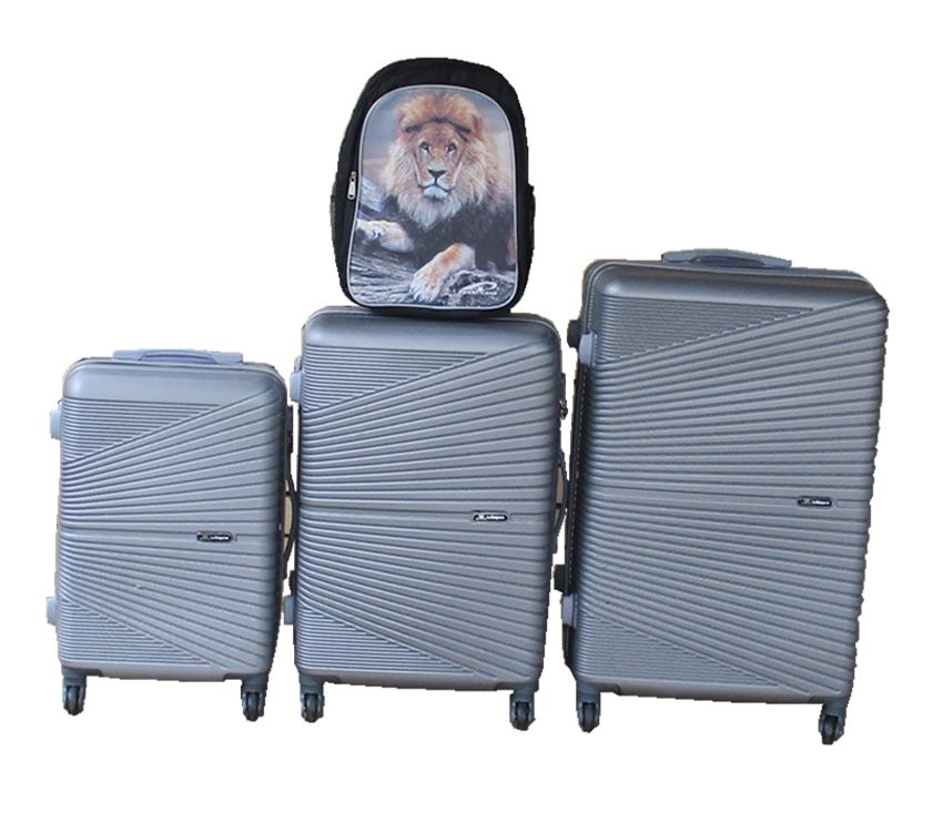 SMTE - Silver ABS 3Piece Trolley Luggage Set with Lion Print Kids Backpack