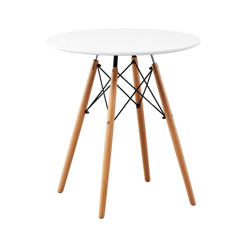 SMTE -  Small Round Table Wooden Legs Office Desk Kitchen Dining Table - White