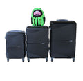 SMTE - Black 3Piece ABS Trolley Luggage Set with Green Ladybug Backpack