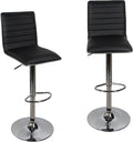 SMTE - Adjustable Swivel Bar Stools-Faux Leather with High Backrest - Set of 2 - Black