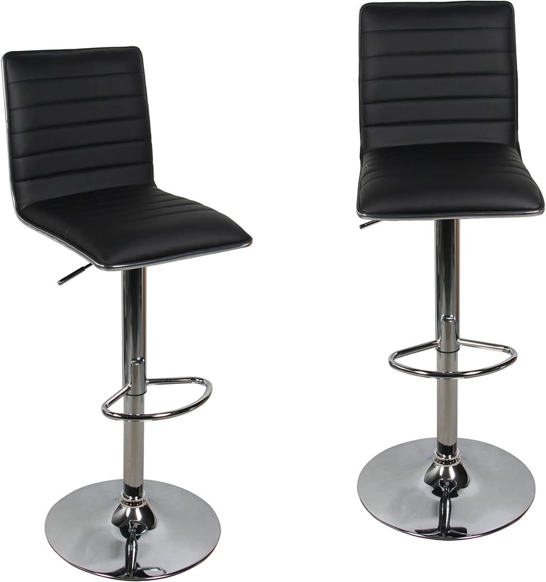 SMTE - Adjustable Swivel Bar Stools-Faux Leather with High Backrest - Set of 2 - Black