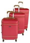 SMTE - 3Piece ABS Luggage Set, Spinner Wheels, Red with Brown Trim