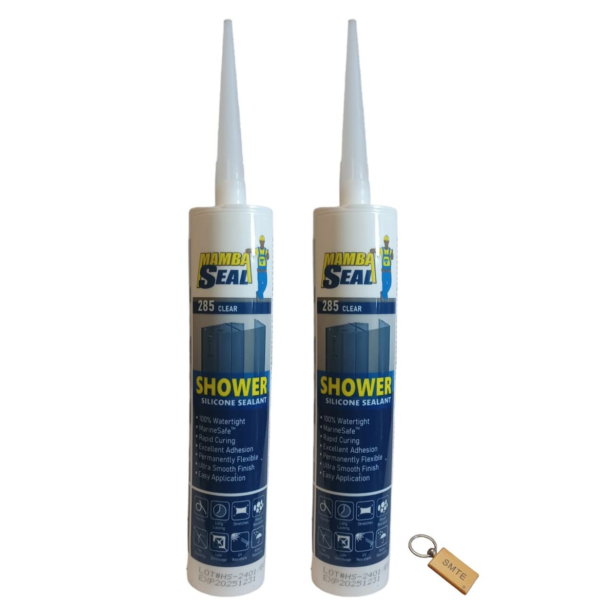 SMTE - 280ml Clear Shower Silicone Sealant set of 2 + Keyring