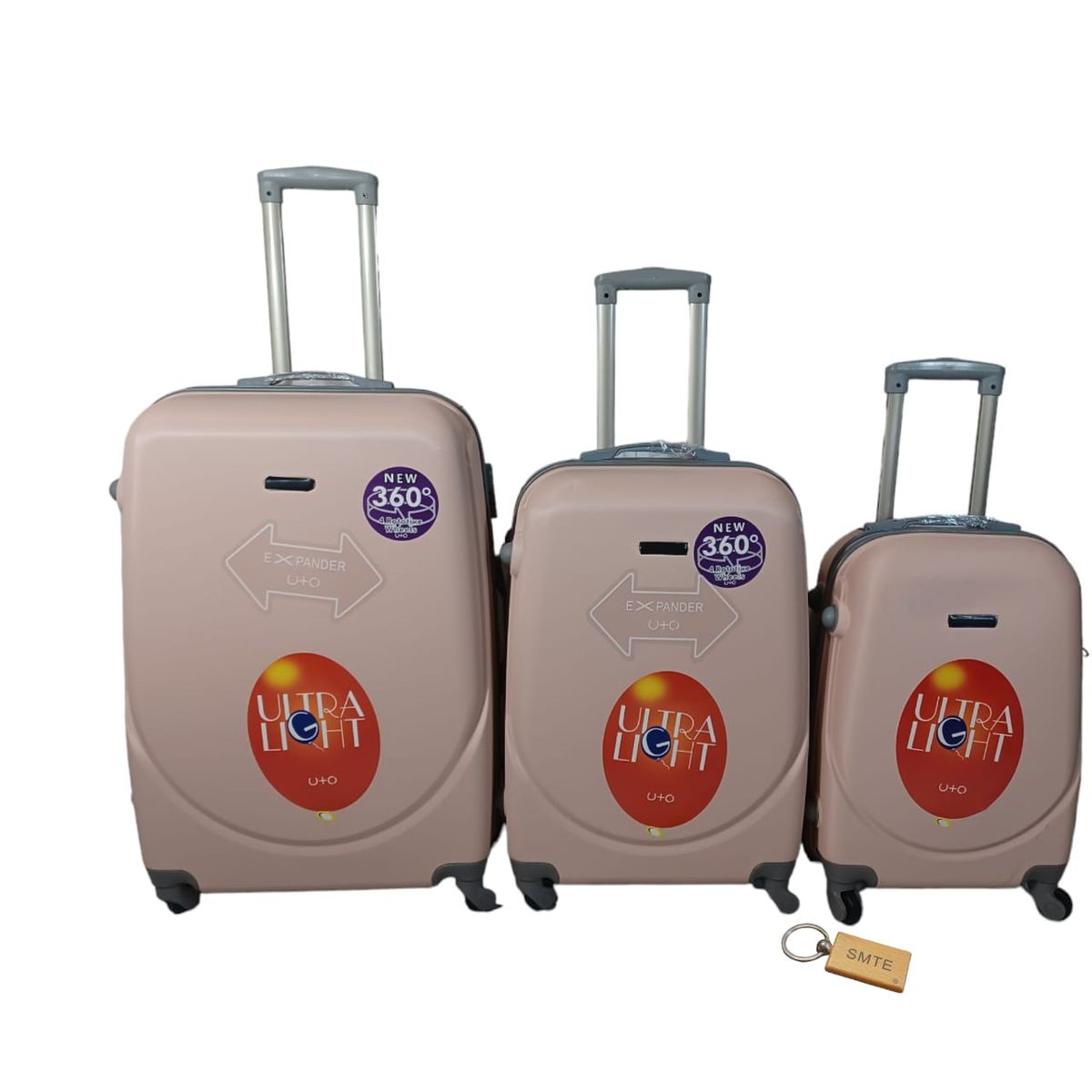 SMTE - 360 Degree Quad Wheel Luggage With  Bag tag3 PieceMisty Rose