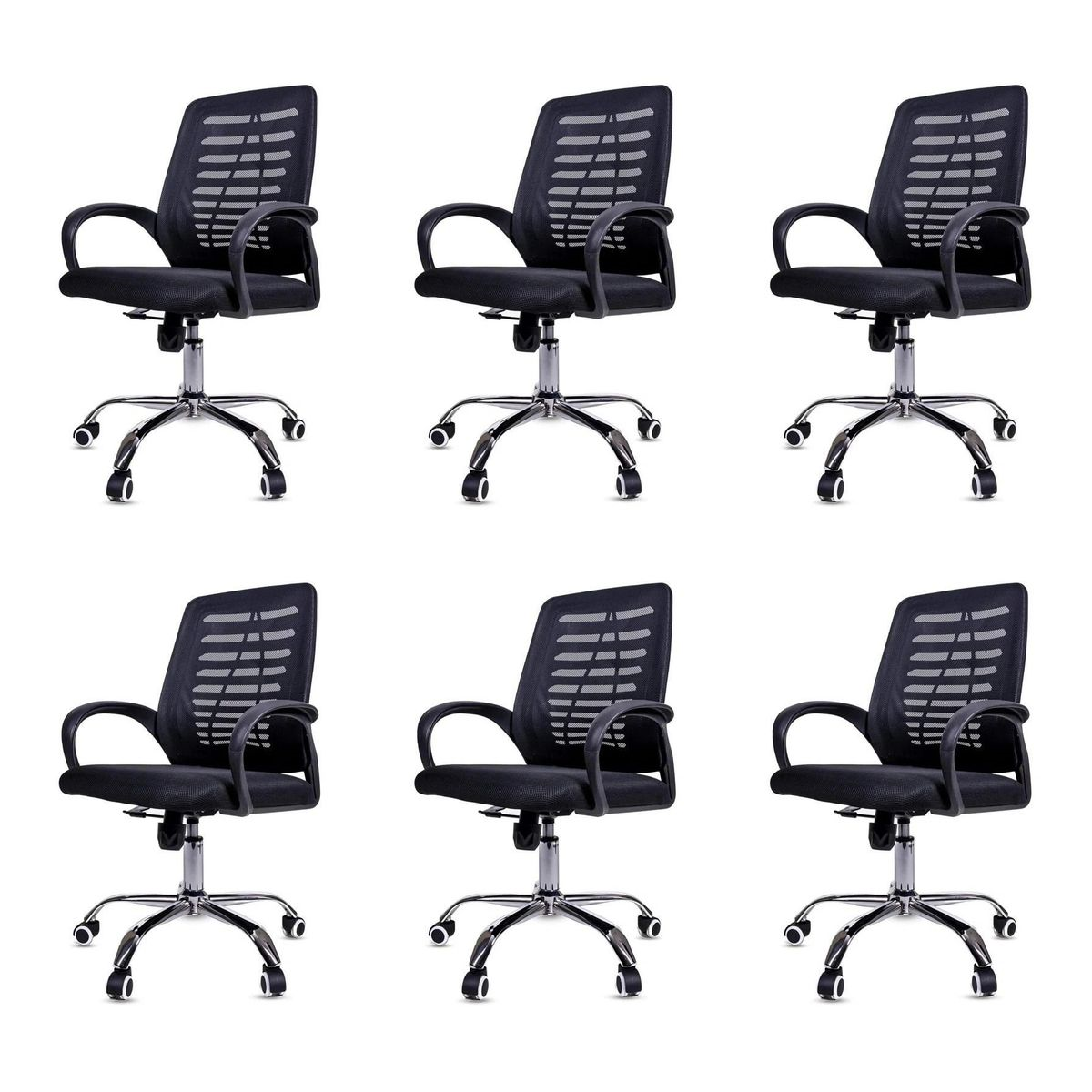 SMTE - 6 Pcs Mesh Back Office Chair - Black