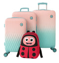 SMTE - 3Piece Ombre HardShell Luggage Set + Kids Ladybug Backpack