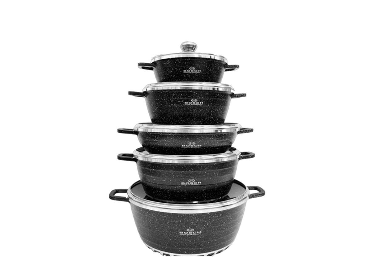 SMTE - 10 Piece Bosch Non Stick Pot Set -Black