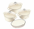 SMTE - Cream Dutch Pot Cookware Sets Cast Iron - 7 Piece