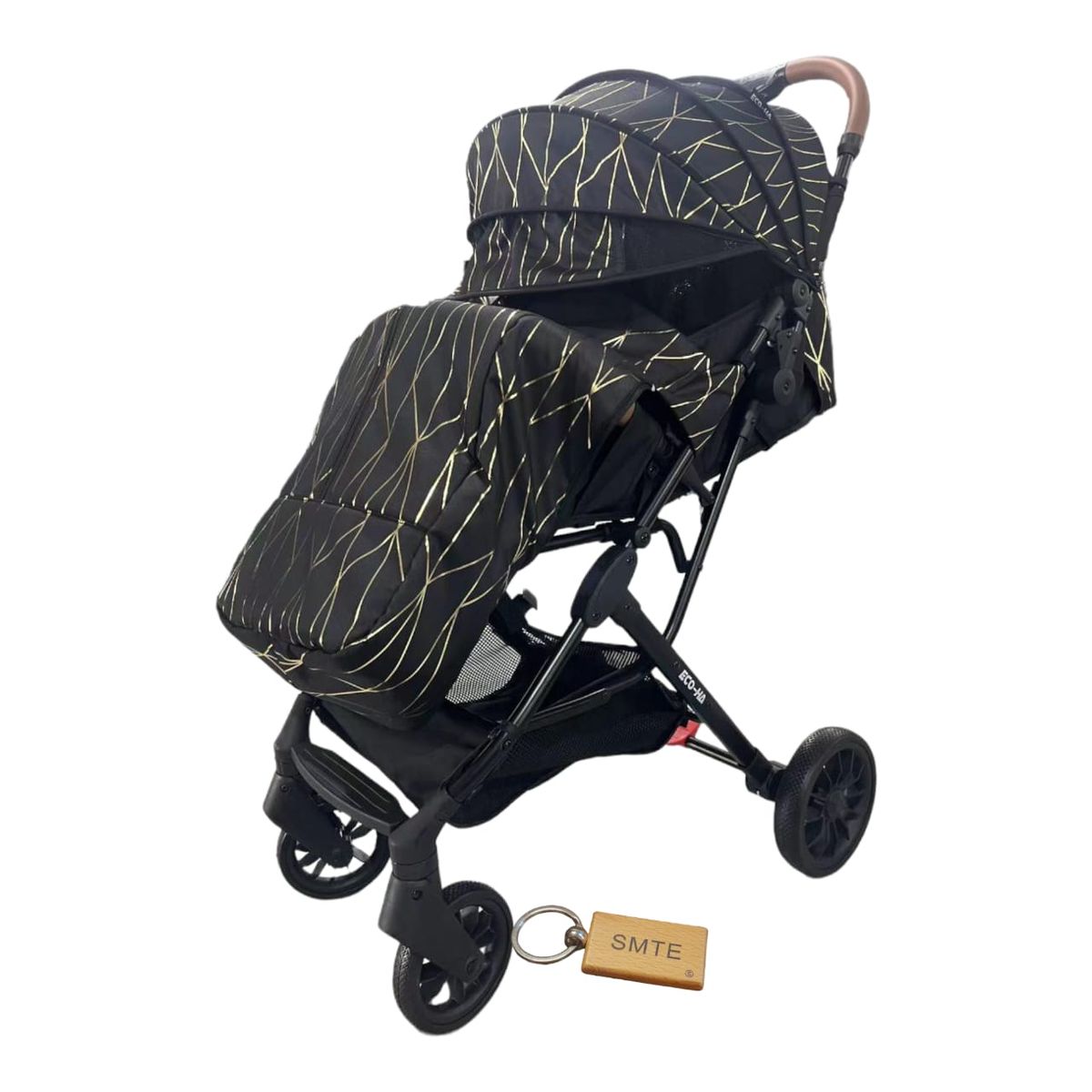 SMTE - Travel System Baby Stroller Jogger Pram With  KeychainBlack with Silver