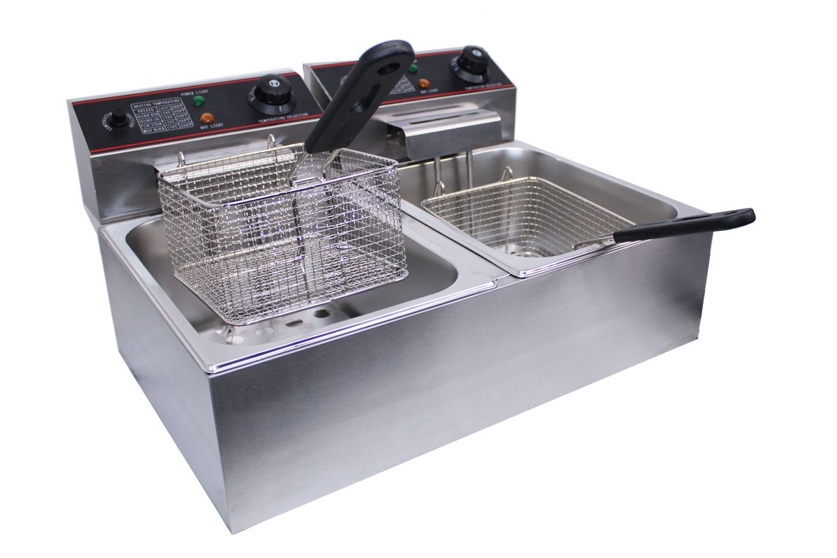 SMTE - 12 Liter 5000W Stainless Double Tank Electric Chips Fryer - 6L + 6L