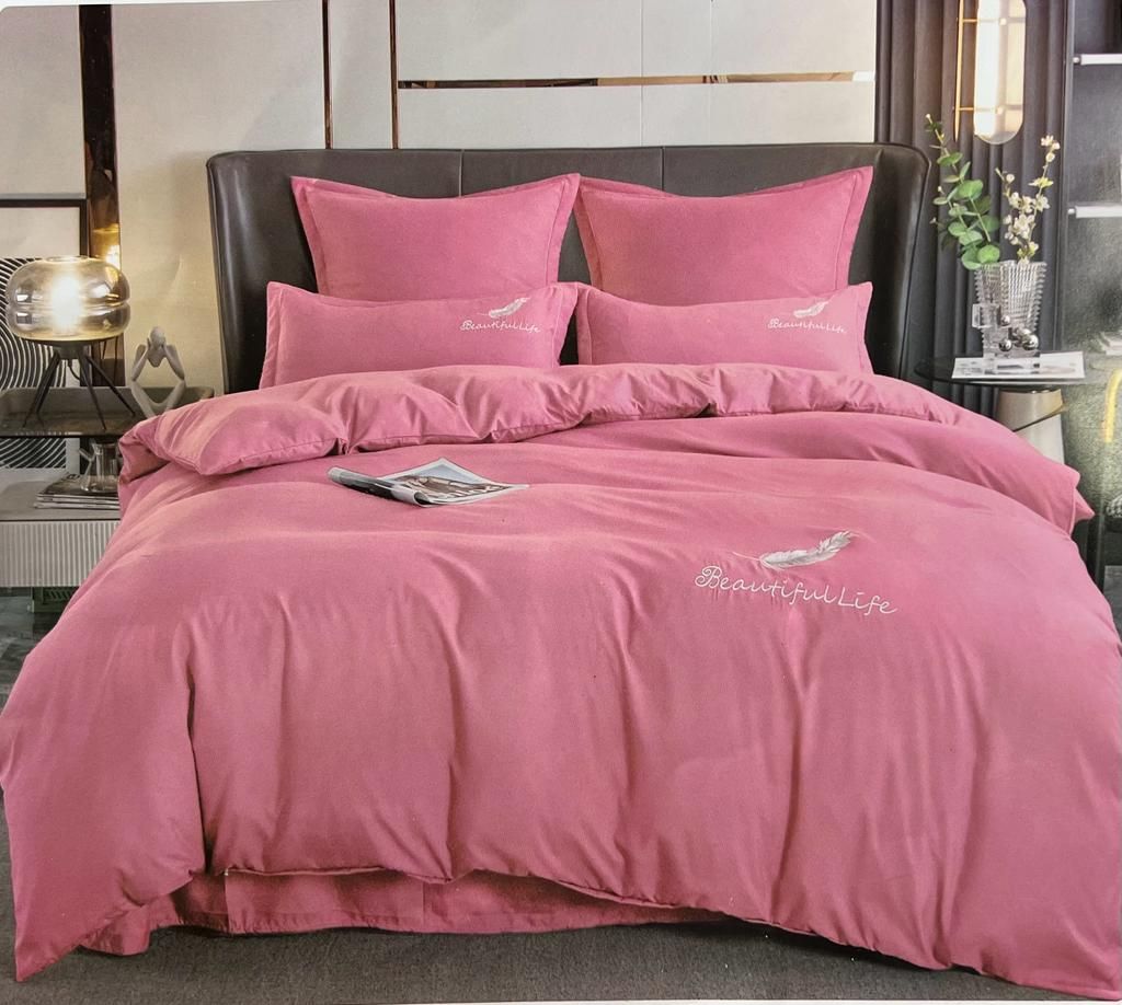 SMTE - Cotton Plain Beautiful Feather Queen Duvet Cover - Pink
