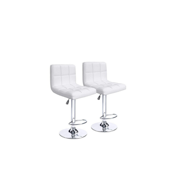 SMTE - Pair of Als Leather Swivel Bar Stools - White