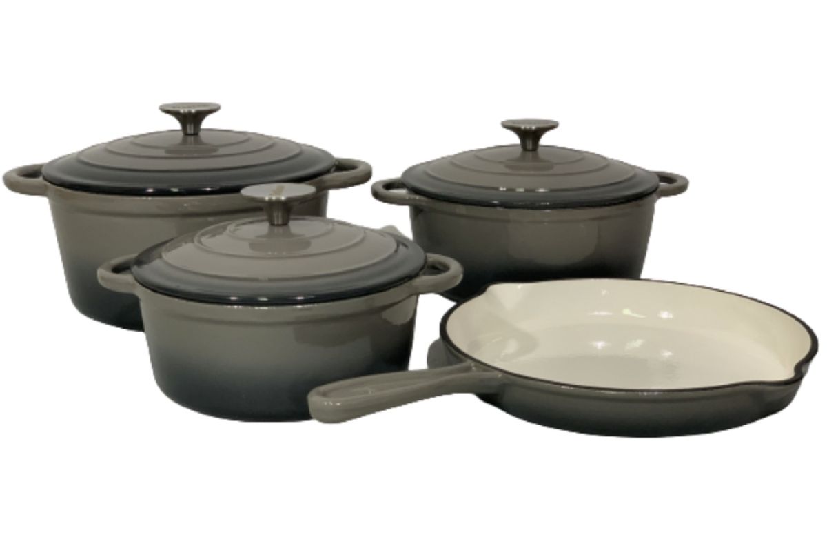 SMTE - Acesa - Quality 7 Piece Authentic Cast Iron Dutch Oven Cookware Pot Set - Grey