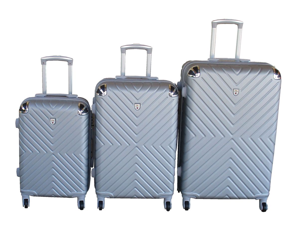 SMTE - 3Pcs ABS Hardshell Luggage Set Spinner Wheels, Telescoping Handle Silver