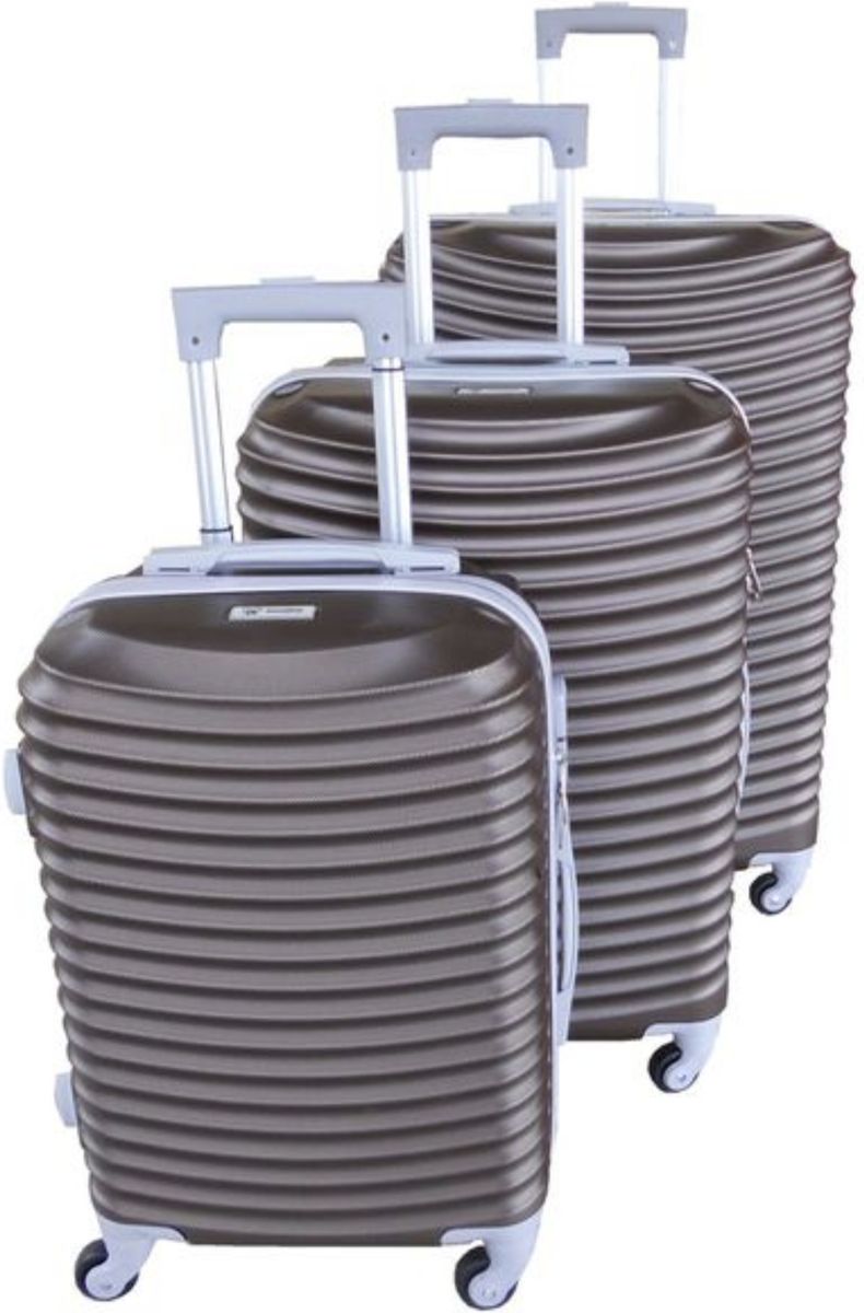 SMTE - Asa 3 Piece Quality Hard Outer Shell Ringletted Lightweight Luggage Set - Brown