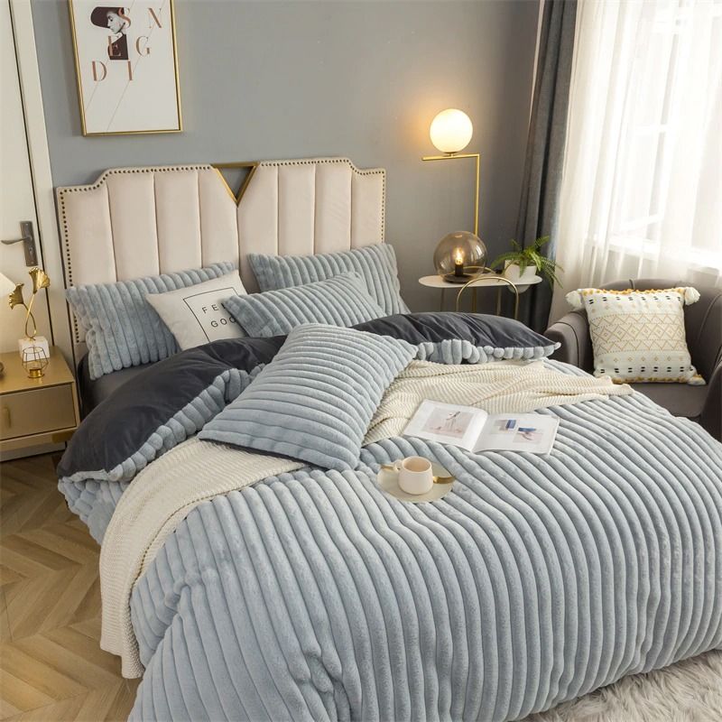 SMTE - Cherry Mart,Magical Fluffly 4 Piece Duvet Cover Set Light Grey