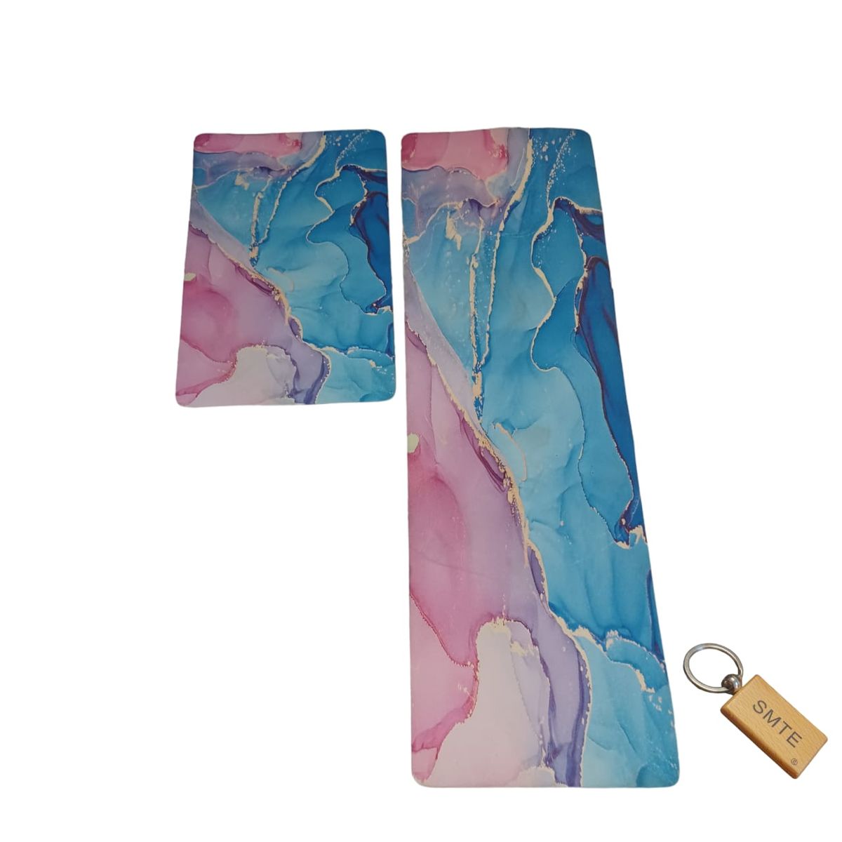 SMTE - Durable Rubber Bathroom Floor Mat & KeyringPink/Blue