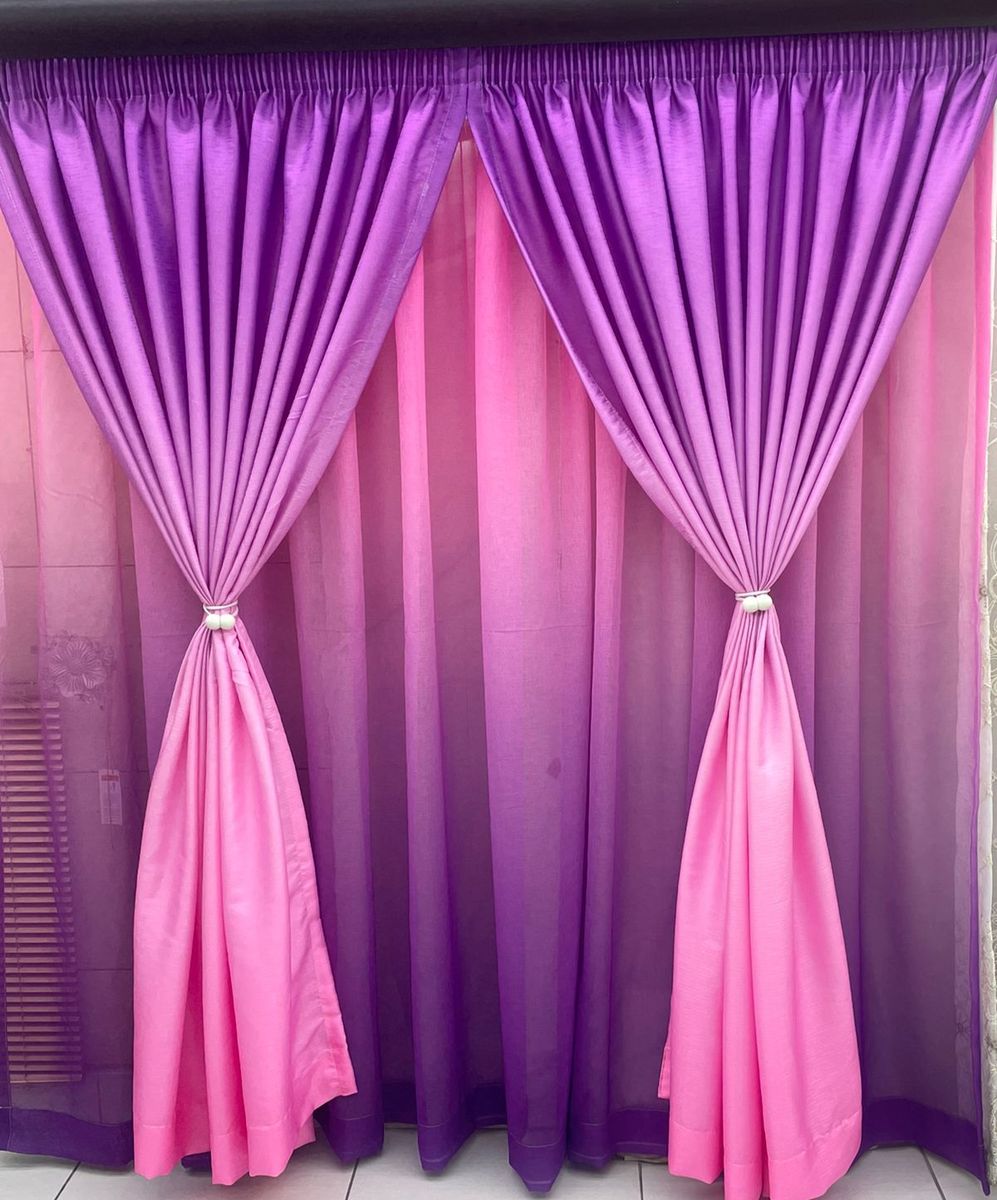 SMTE - Dream World 2 Tone Modern Stylish Curtain With Lace And Tie Backs - Pink, Purple