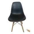 SMTE - Plastic Chair With Wooden Leg Set of 1 +  KeychainBlack