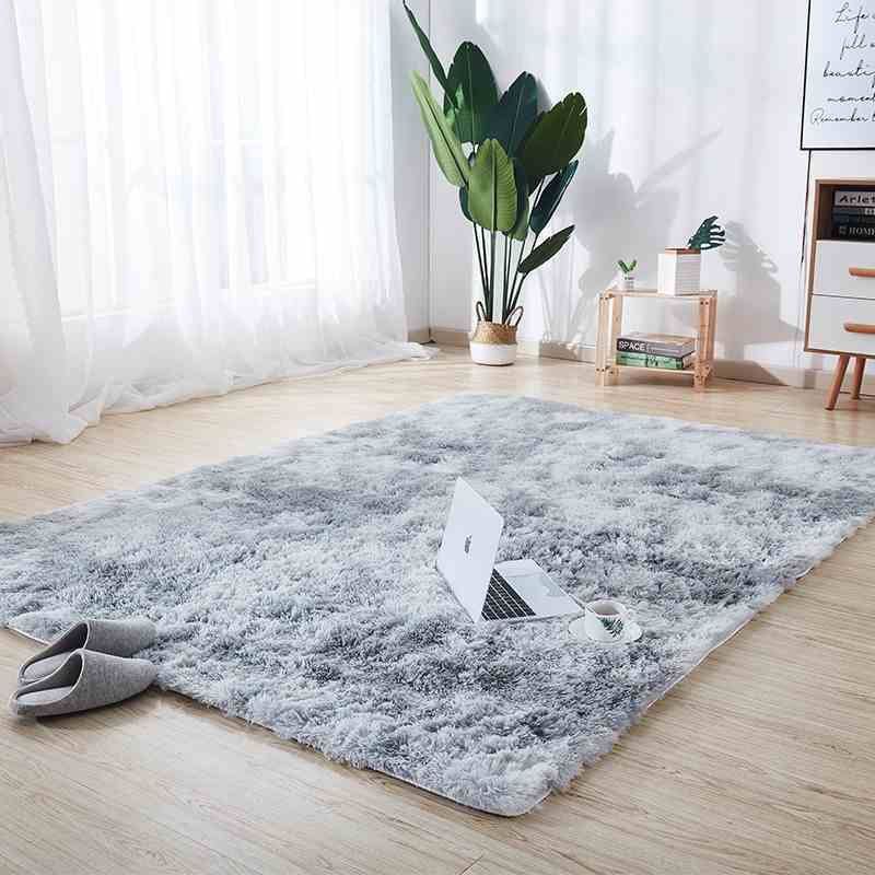 SMTE - Three Tone 200 x 150 Grey Fluffy Carpet - Shaggy & Foldable Rug Light Grey