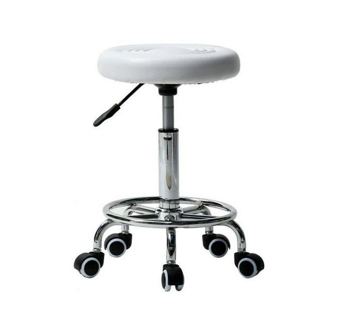 SMTE - White Modern and Adjustable Mini Bar Stool with Wheels