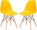 SMTE - Modern Style Dining Chair Shell Plastic Chair with Wooden Legs - Set of 2 - Yellow
