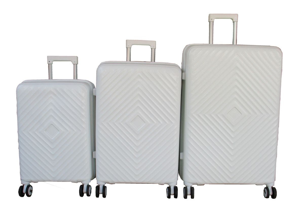 SMTE - Unbreakable 3Piece Luggage Set with Spinner Wheels,Telescoping Handle,LockWhite