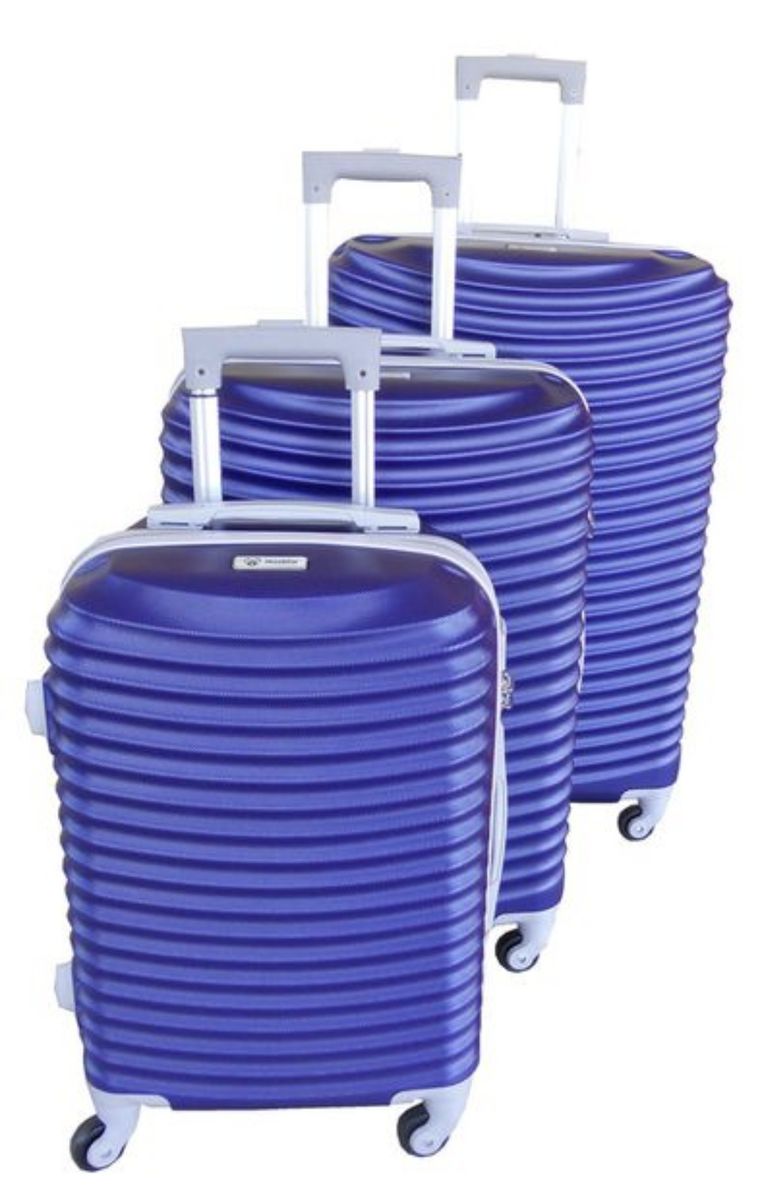 SMTE - Asa 3 Piece Quality Hard Outer Shell Ringletted Lightweight Luggage Set - Blue