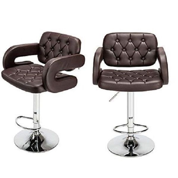SMTE - Pair of - MAK Faux Leather Luxury Barstools with armrests - Brown