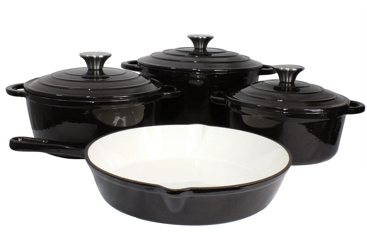 SMTE - 7 Piece Black Authentic Cast Iron Cookware Set - Black