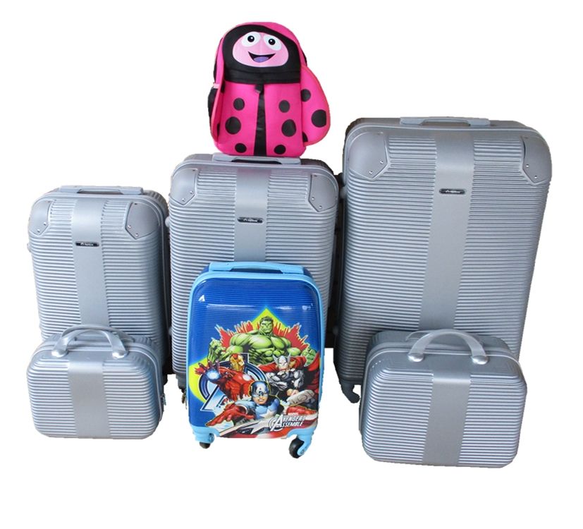 SMTE - 5Piece ABS Luggage Set with Avengers Kids Case & Pink Ladybug Bag