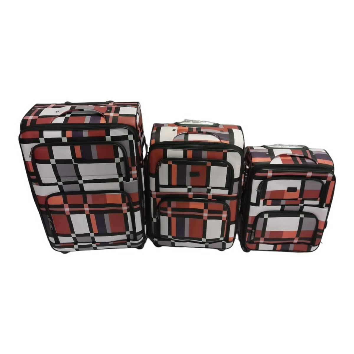 SMTE - Quality Luggage Set of 3 Leather Travel Suitcase Set Checks Art - C3