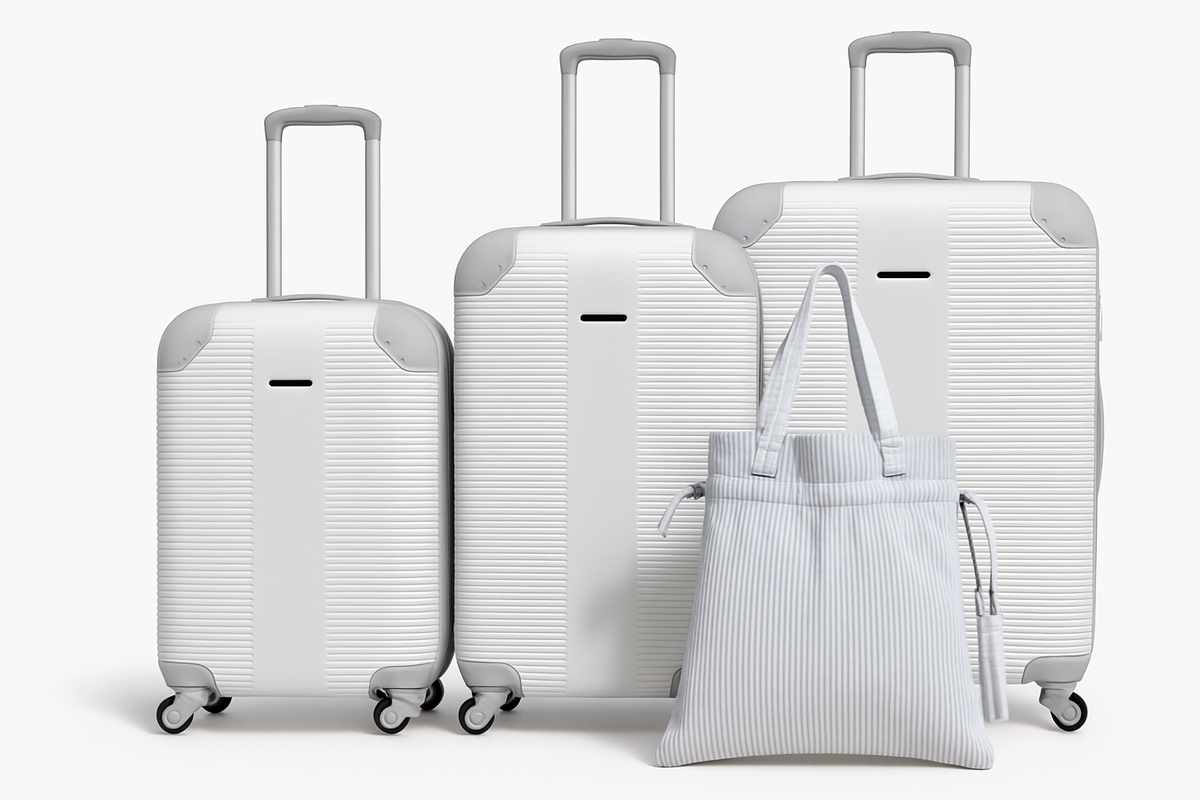 SMTE - White 3Piece Hard Shell Luggage Set with Spinner Wheels & ToteABS