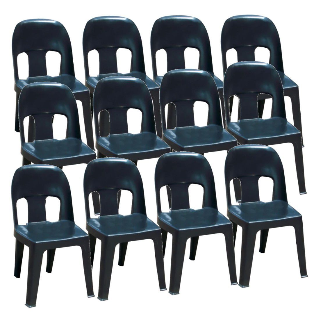 SMTE - Contour Outdoor Black Durable Plastic Party Chair Set of 12
