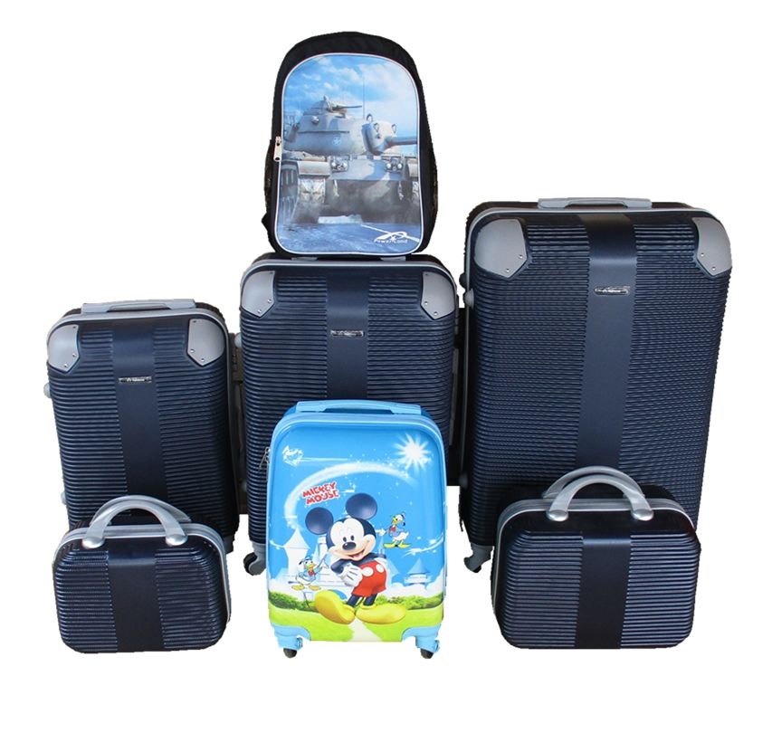 SMTE - Navy 5Piece ABS Luggage Set with Spinner Wheels,Mickey Mouse Case&Backpack
