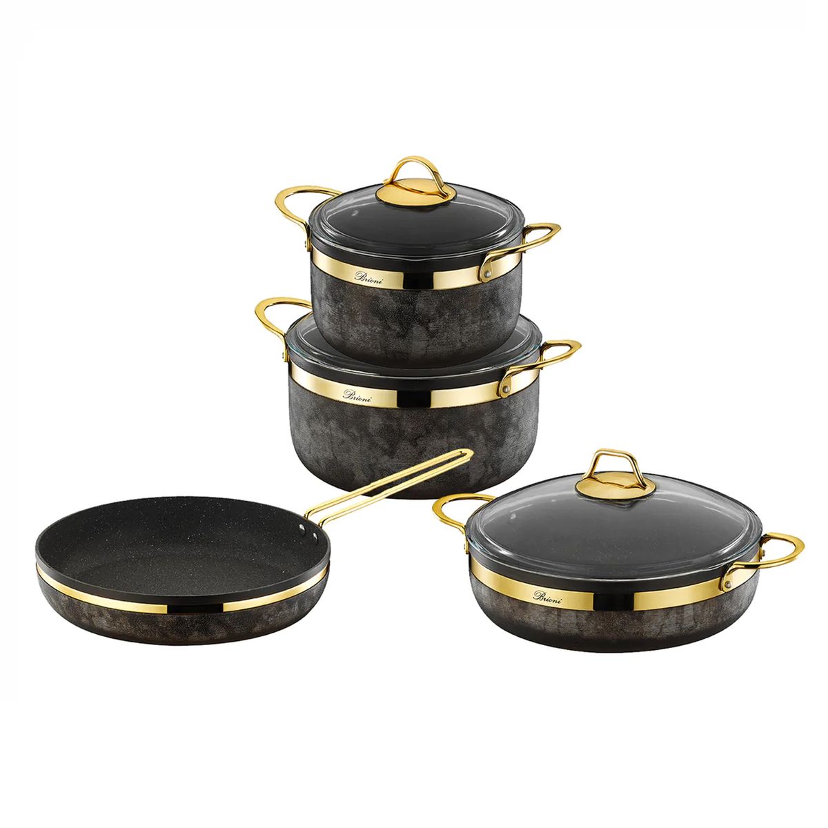 SMTE - Brioni Royal Stone 7 Piece Cookware Set - Sandstone & Gold