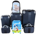 SMTE - 5Piece Family Luggage SetNavy ABS Trolleys + Mickey Case & Leopard Bag