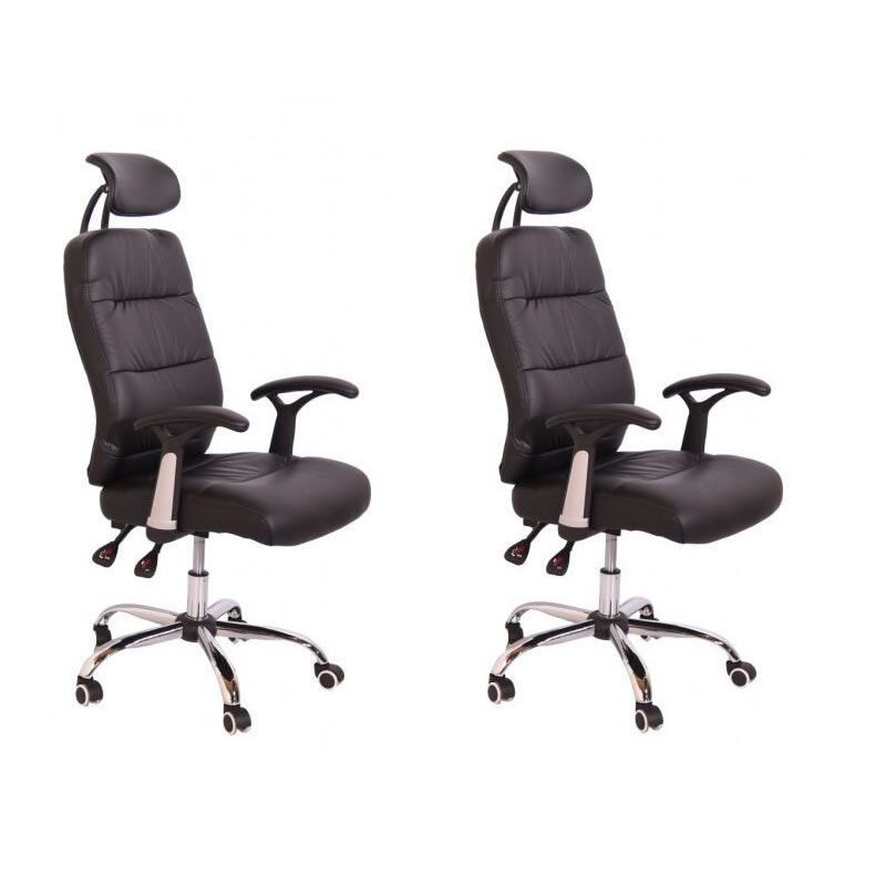 SMTE - A Set of Two Luxury Swivel Office Chair Head and Arm rests - Black