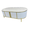 SMTE - Oval TwoTier Marble Look and Glass Coffee TableWhite
