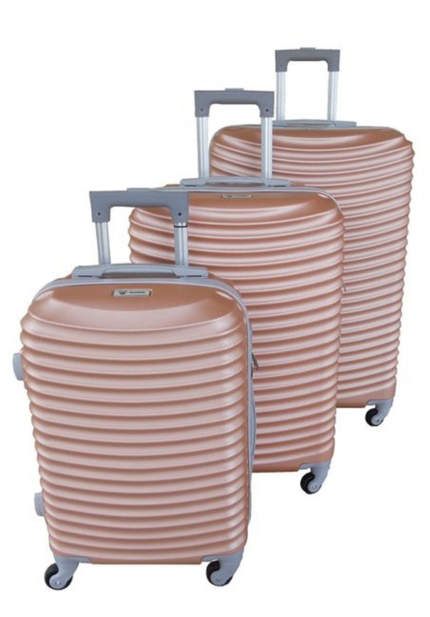 SMTE - Asa 3 Piece Quality Hard Outer Shell Ringletted Lightweight Luggage Set - Pink