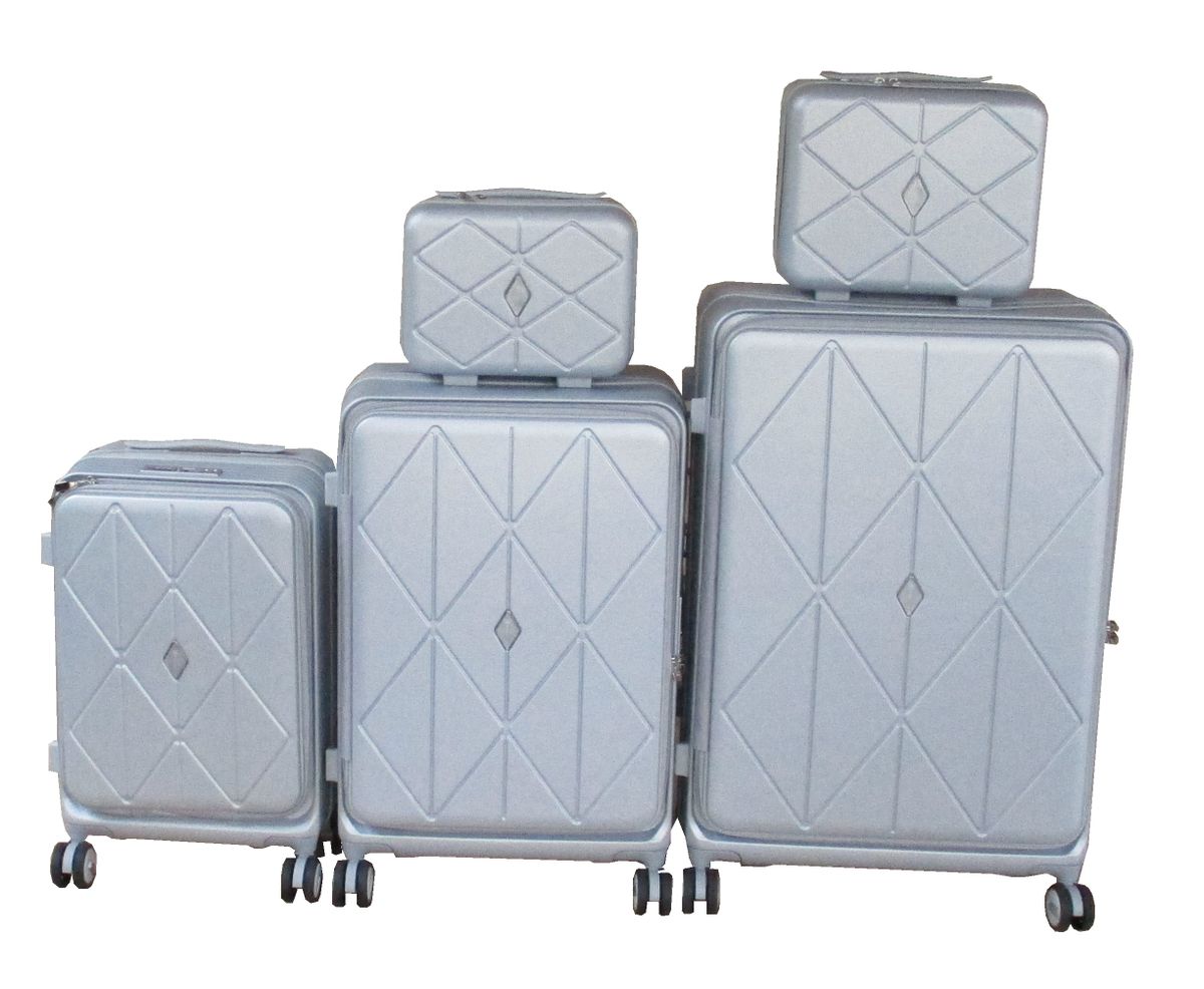 SMTE - PC Hard Shell Luggage Set with Spinner Wheels and TSA LocksSilver5Piece