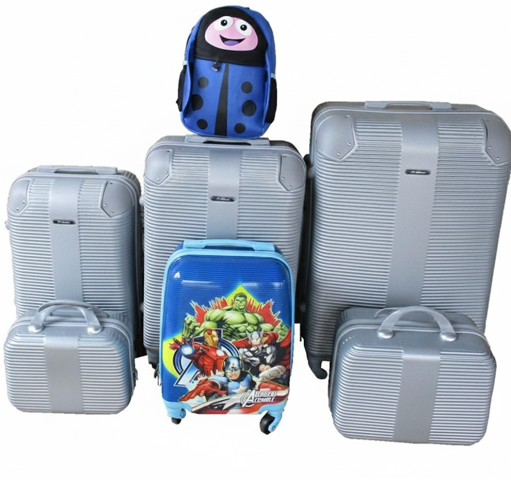 SMTE - ABS Luggage 5Piece Set with Avengers Kids Trolley and Ladybug Backpack